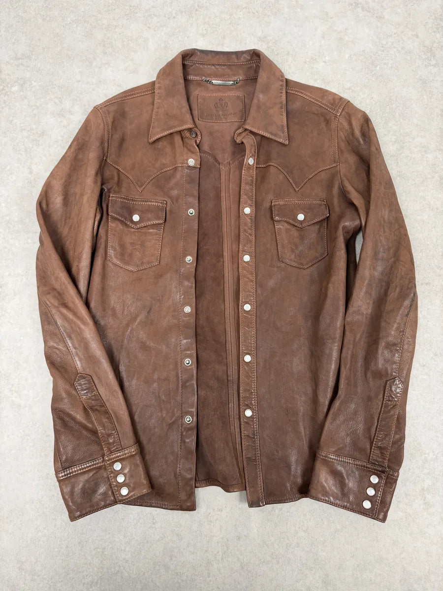 2010s Dolce & Gabbana Brown Leather Western Shirt HLNJlqM 5