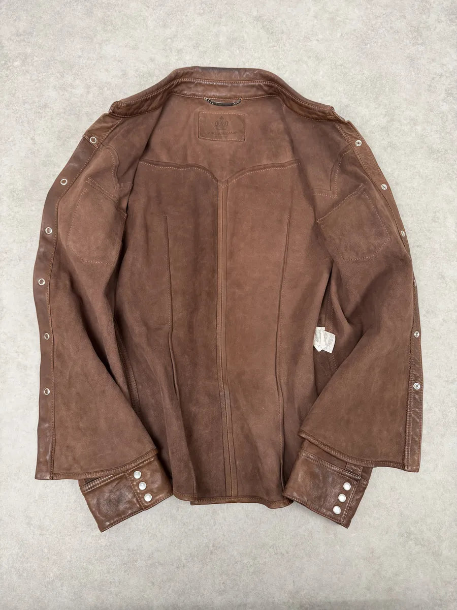 2010s Dolce & Gabbana Brown Leather Western Shirt HLNJlqM 7