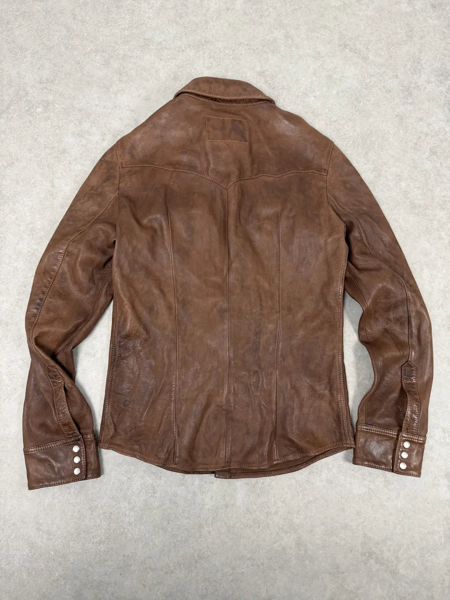 2010s Dolce & Gabbana Brown Leather Western Shirt HLNJlqM 8