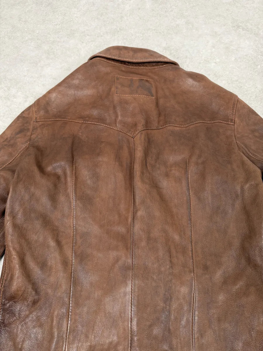 2010s Dolce & Gabbana Brown Leather Western Shirt HLNJlqM 9