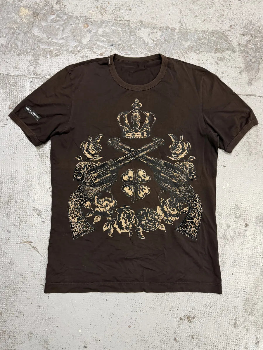 2010s Dolce & Gabbana Brown Royal Gun T-Shirt ihITwze 0