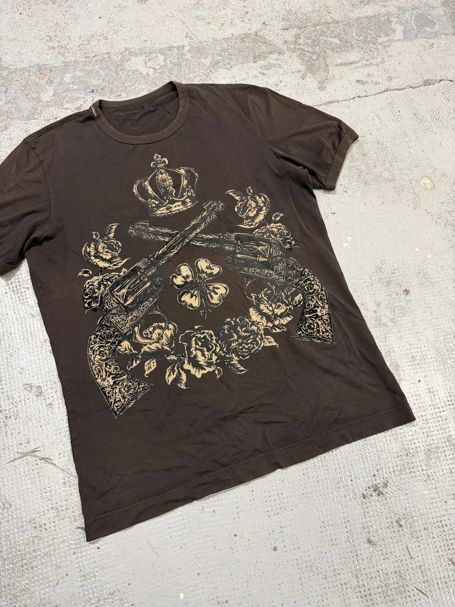 2010s Dolce & Gabbana Brown Royal Gun T-Shirt ihITwze 6