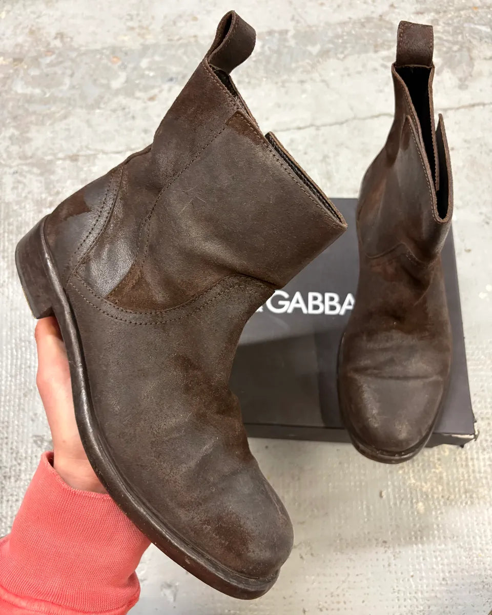 2010s Dolce & Gabbana Brown Suede Eroded Leather Boots XfimIGS 0