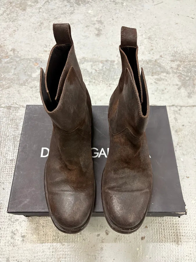 2010s Dolce & Gabbana Brown Suede Eroded Leather Boots XfimIGS 1