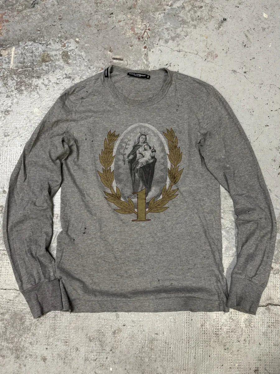 2010s Dolce & Gabbana Catholic Grey Distressed Longsleeves RiYJTib 0