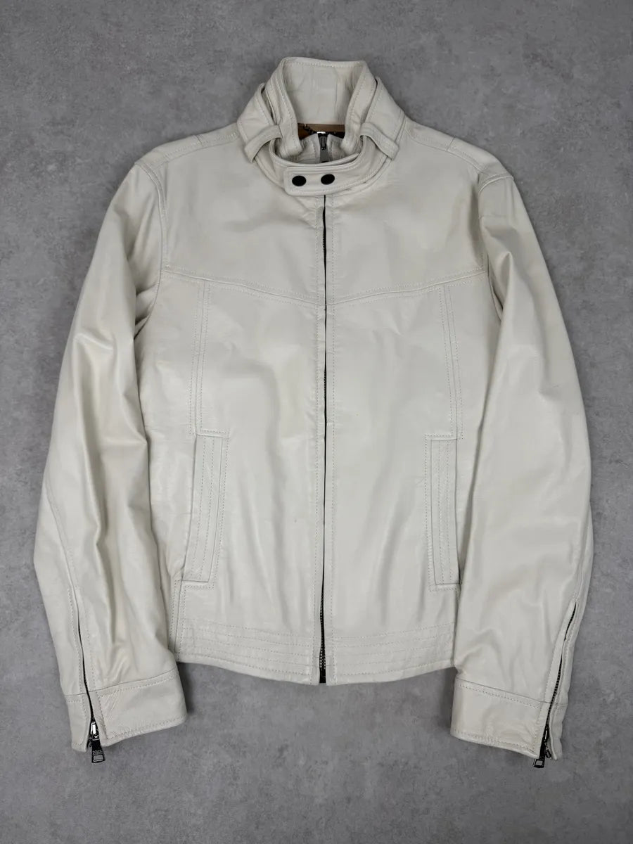 2010s Dolce & Gabbana Creamy White Beige Leather Jacket wKNDEhR 0