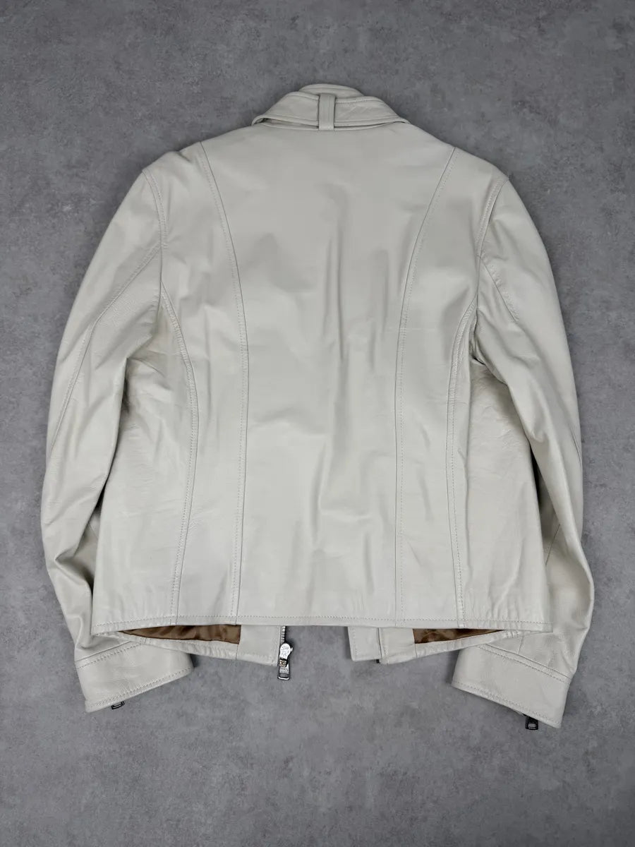2010s Dolce & Gabbana Creamy White Beige Leather Jacket wKNDEhR 1