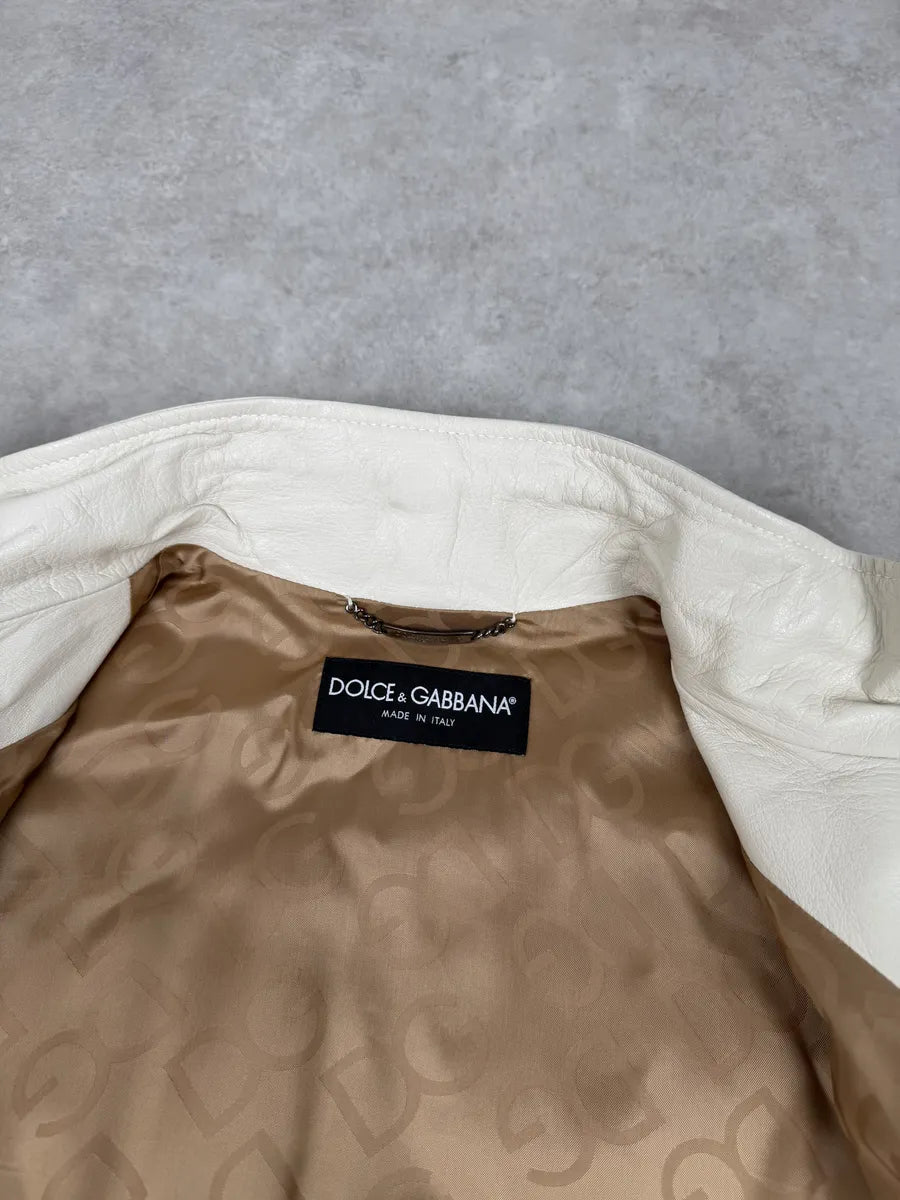 2010s Dolce & Gabbana Creamy White Beige Leather Jacket wKNDEhR 10