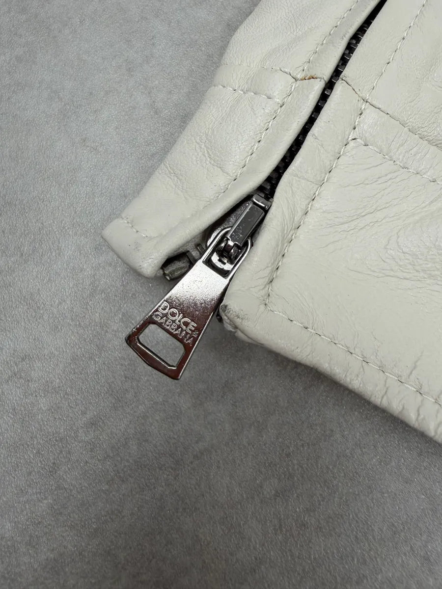 2010s Dolce & Gabbana Creamy White Beige Leather Jacket wKNDEhR 13
