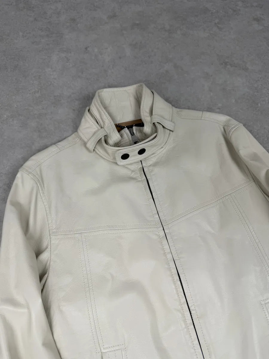 2010s Dolce & Gabbana Creamy White Beige Leather Jacket wKNDEhR 4