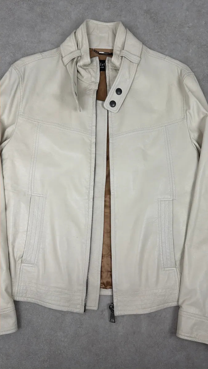 2010s Dolce & Gabbana Creamy White Beige Leather Jacket wKNDEhR 5