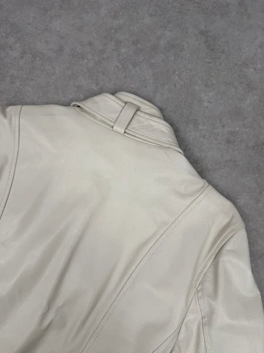 2010s Dolce & Gabbana Creamy White Beige Leather Jacket wKNDEhR 7