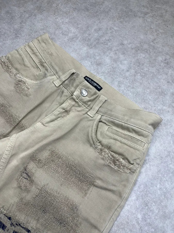 2010s Dolce & Gabbana Distressed Beige Slim Denim Jeans vManuVW 5