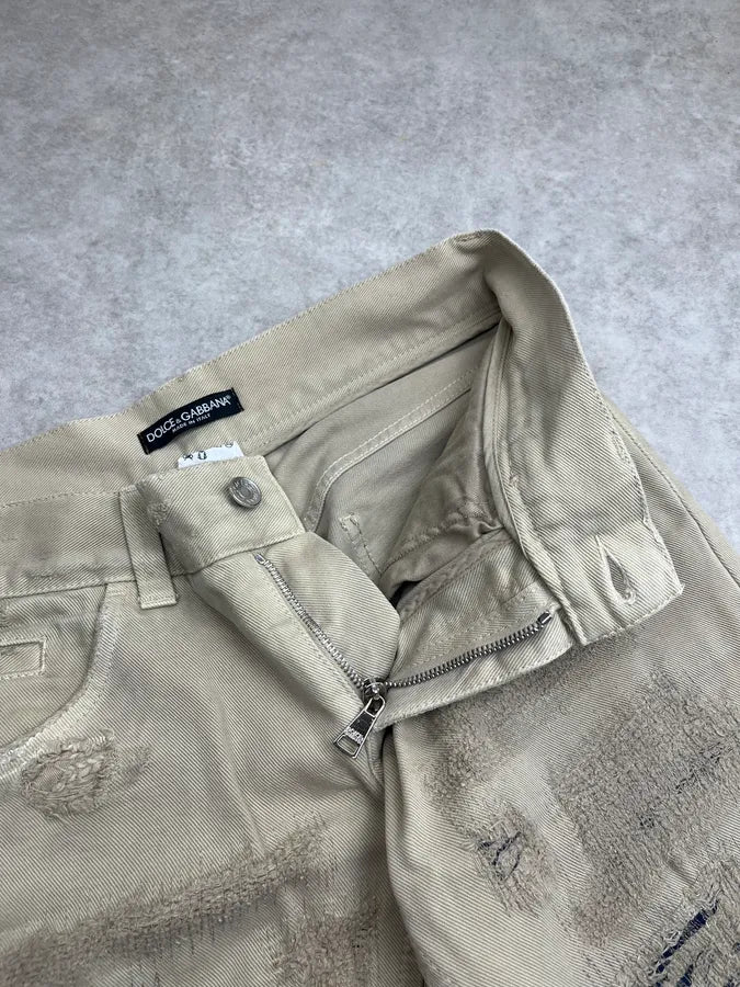 2010s Dolce & Gabbana Distressed Beige Slim Denim Jeans vManuVW 8