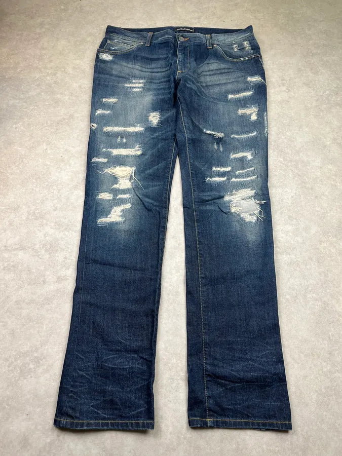 2010s Dolce & Gabbana Distressed Navy Denim Jeans VdSHGII 1
