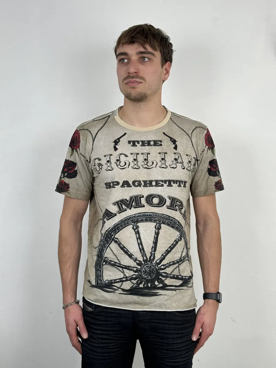 2010s Dolce & Gabbana Faded Grey Gun Rose T-Shirt gGuKmjN 2