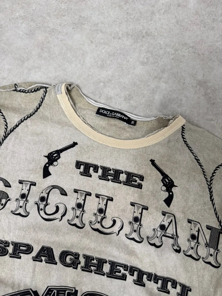 2010s Dolce & Gabbana Faded Grey Gun Rose T-Shirt gGuKmjN 7