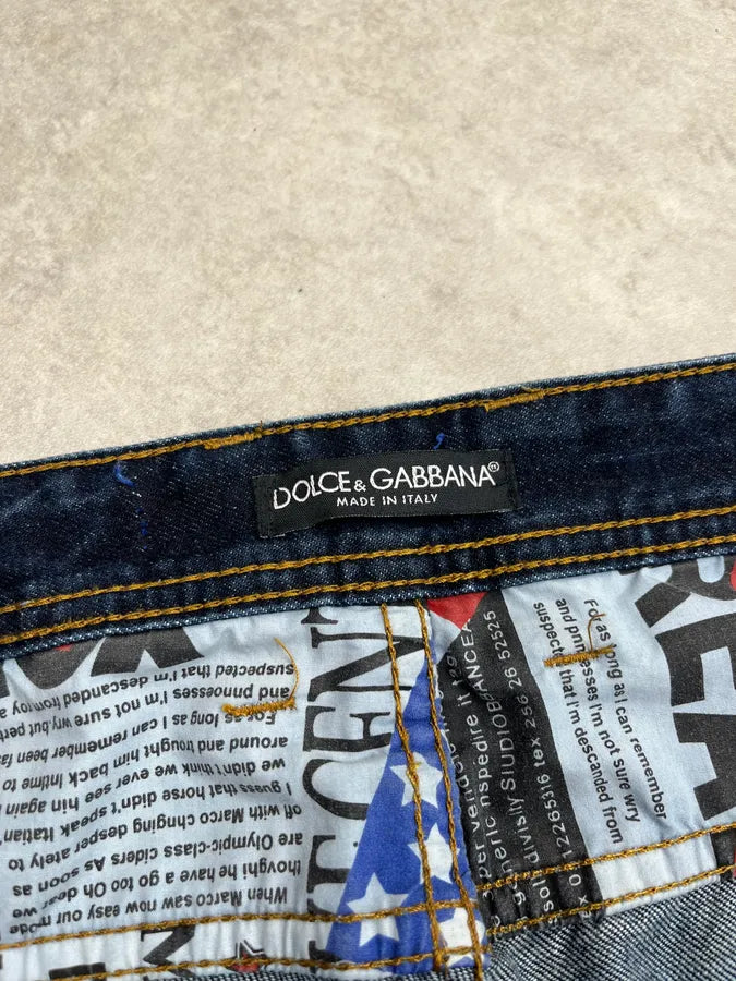 2010s Dolce & Gabbana Flag Holes USA Navy Denim Distressed Jeans rEniYpK 10