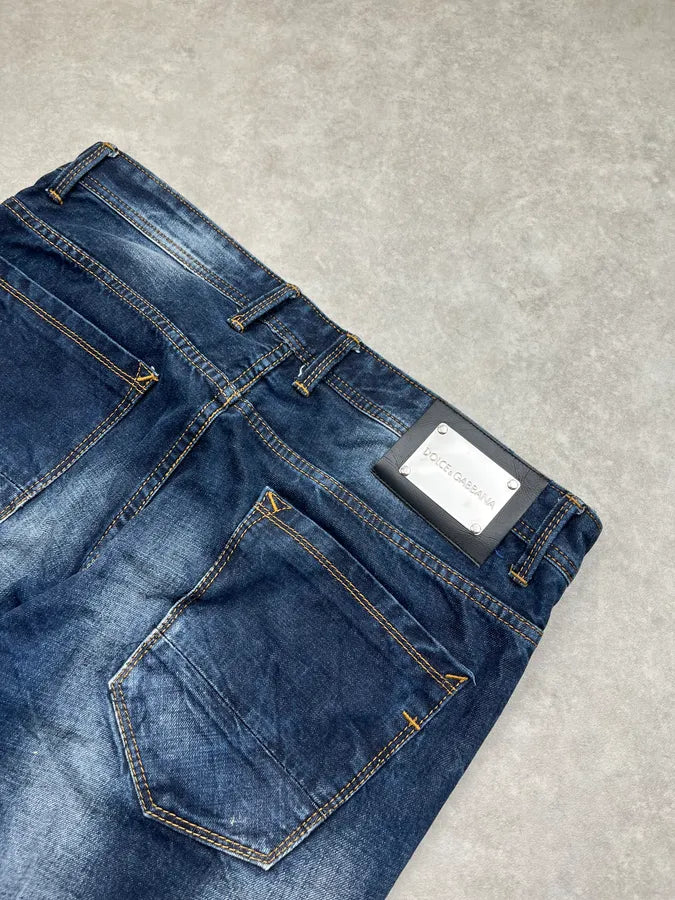 2010s Dolce & Gabbana Flag Holes USA Navy Denim Distressed Jeans rEniYpK 8