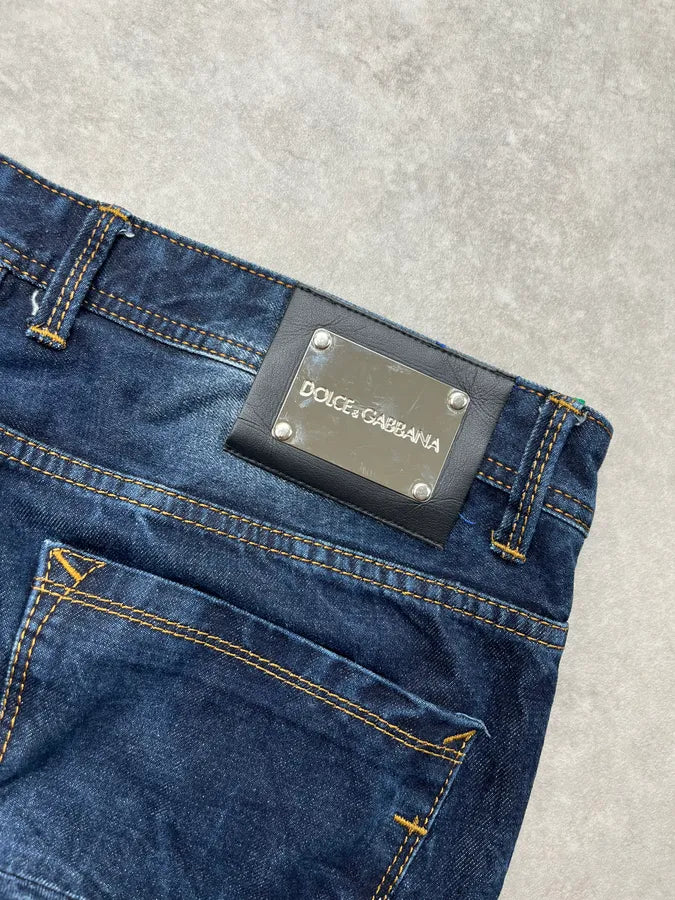 2010s Dolce & Gabbana Flag Holes USA Navy Denim Distressed Jeans rEniYpK 9