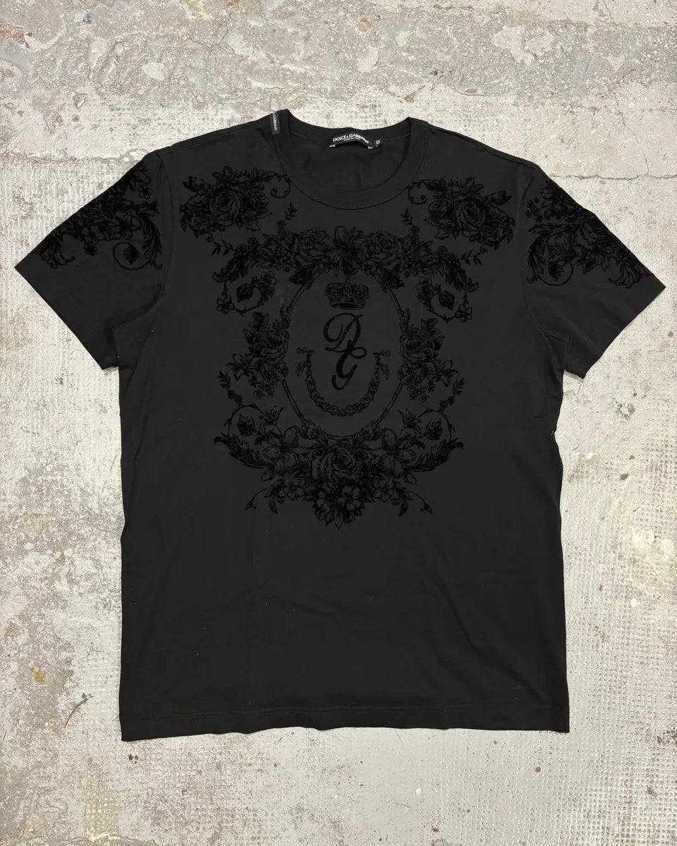 2010s Dolce & Gabbana Floral Royal Black T-Shirt gbHPfMj 0