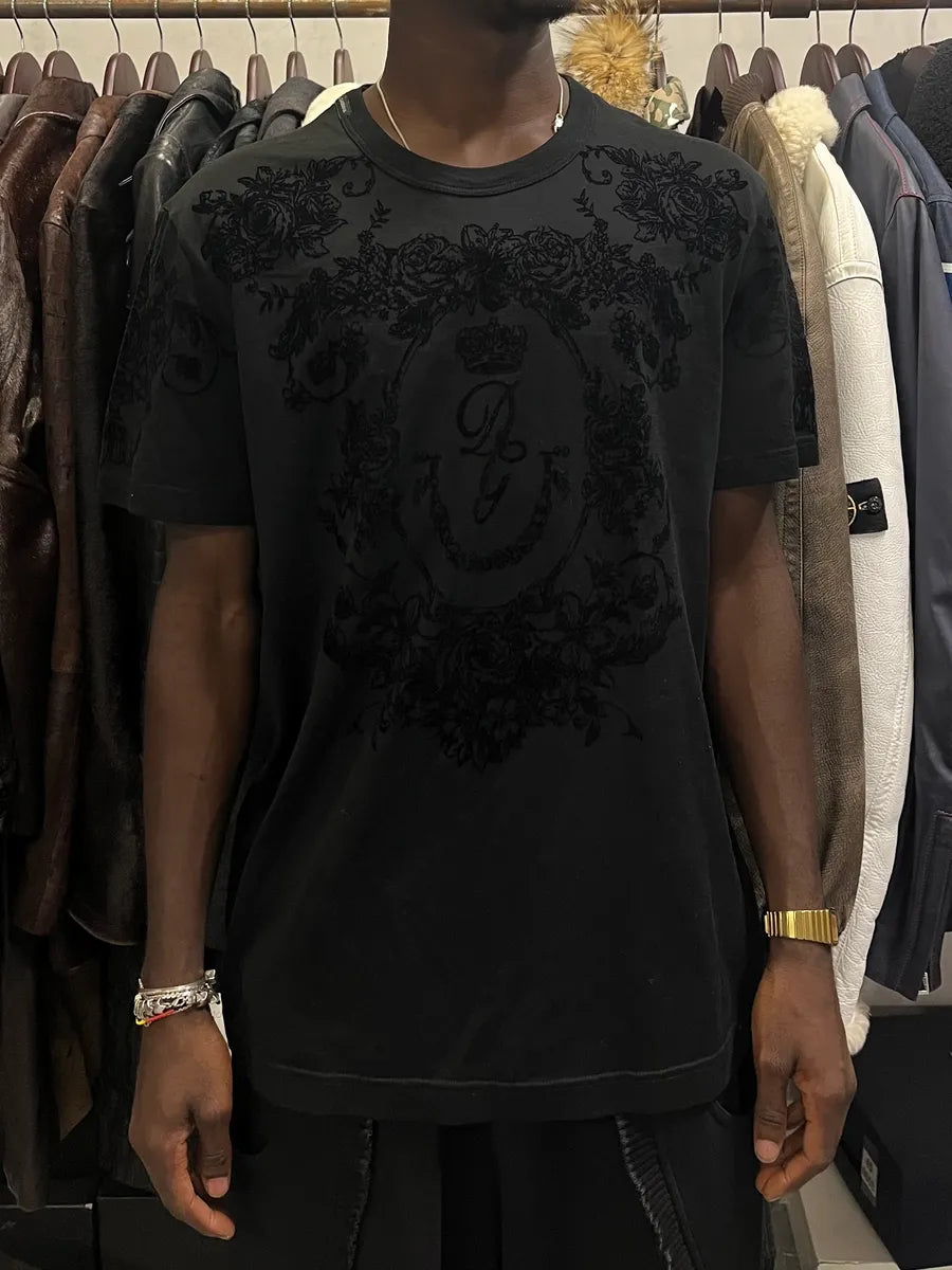 2010s Dolce & Gabbana Floral Royal Black T-Shirt gbHPfMj 1