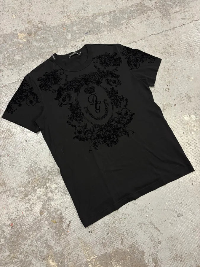 2010s Dolce & Gabbana Floral Royal Black T-Shirt gbHPfMj 3