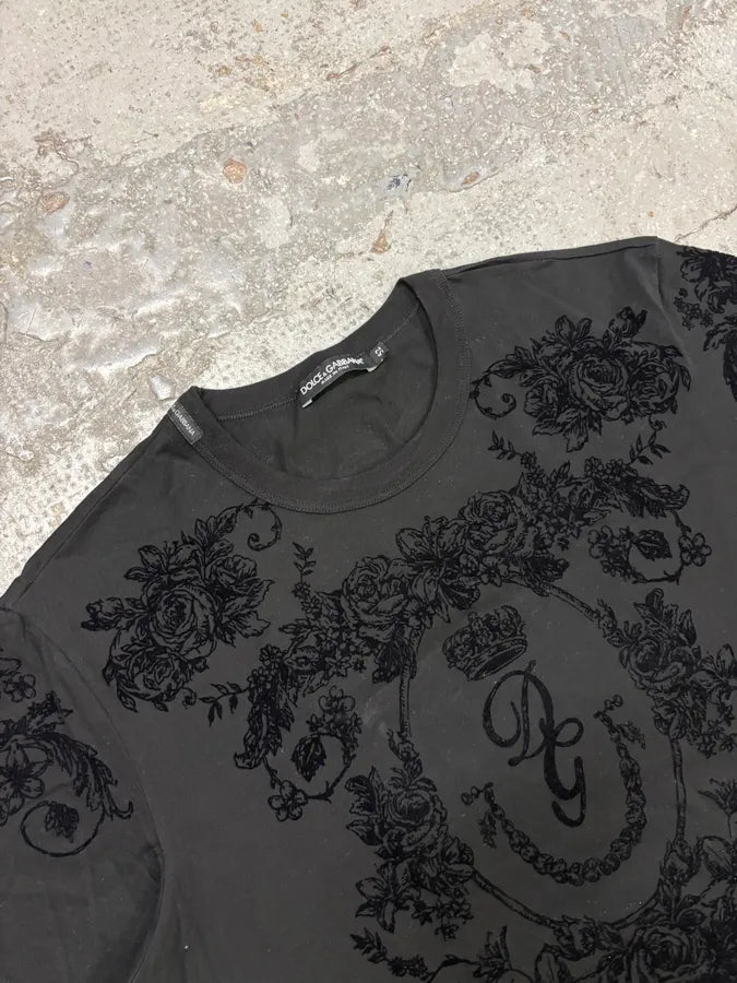 2010s Dolce & Gabbana Floral Royal Black T-Shirt gbHPfMj 4
