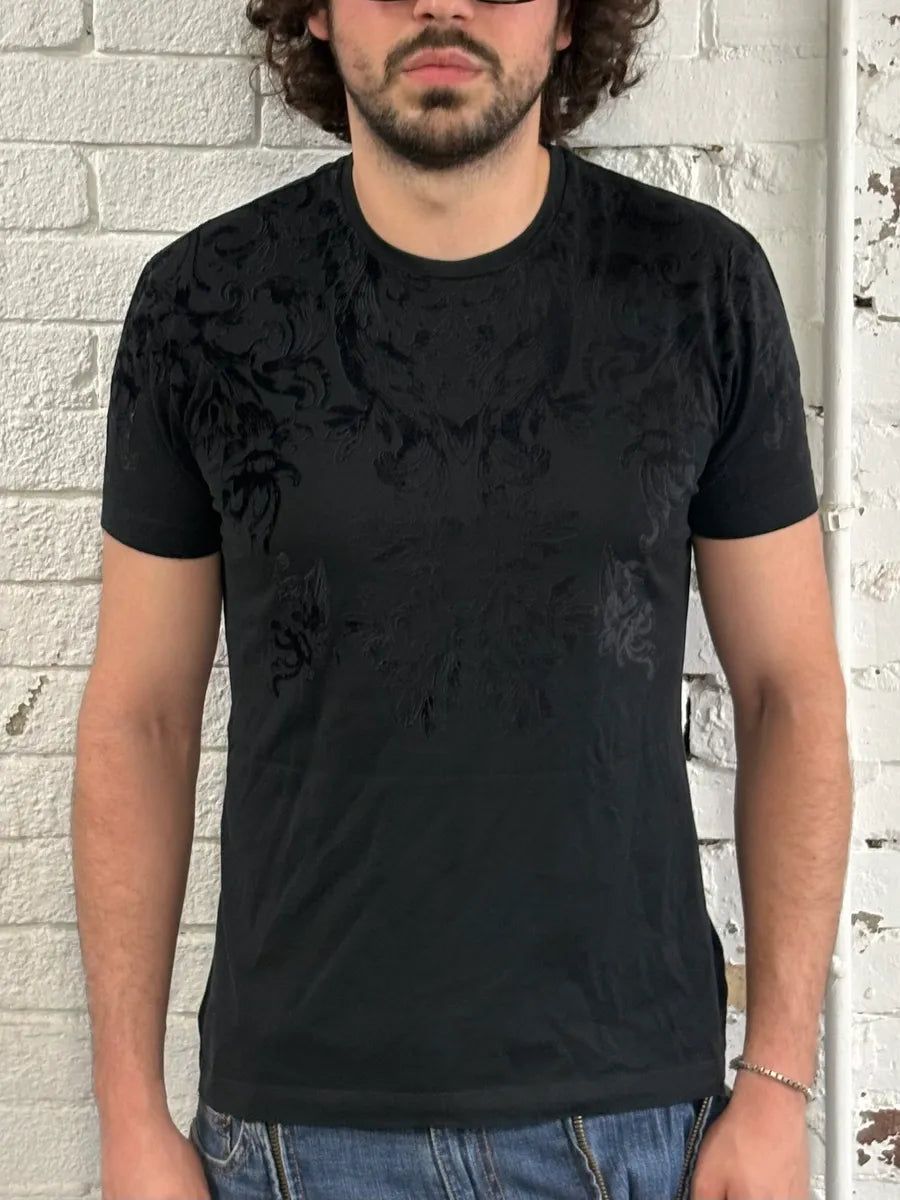2010s Dolce & Gabbana Floral Velvet Black T-Shirt QaDGYfs 1