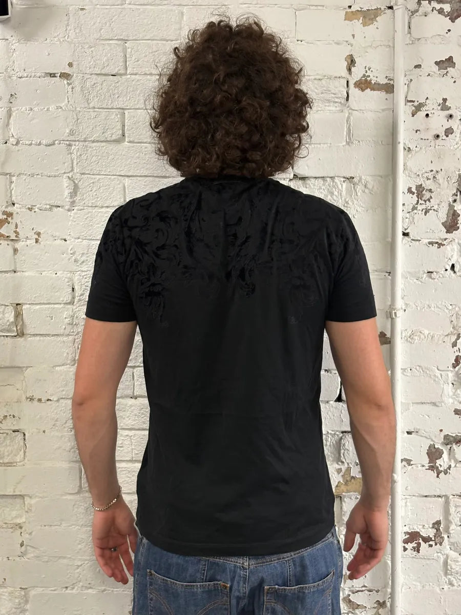 2010s Dolce & Gabbana Floral Velvet Black T-Shirt QaDGYfs 2