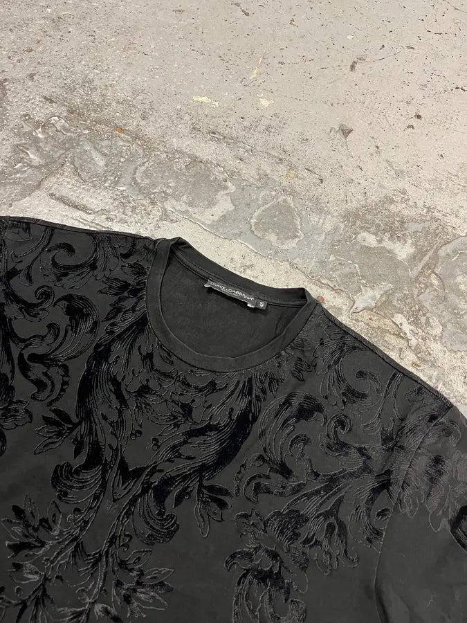 2010s Dolce & Gabbana Floral Velvet Black T-Shirt QaDGYfs 3