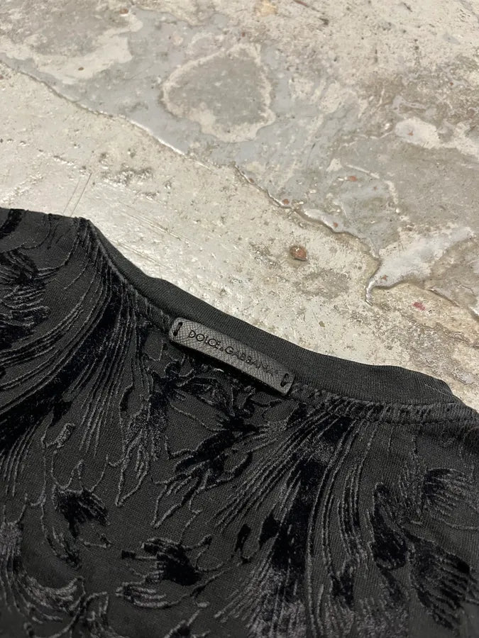 2010s Dolce & Gabbana Floral Velvet Black T-Shirt QaDGYfs 6