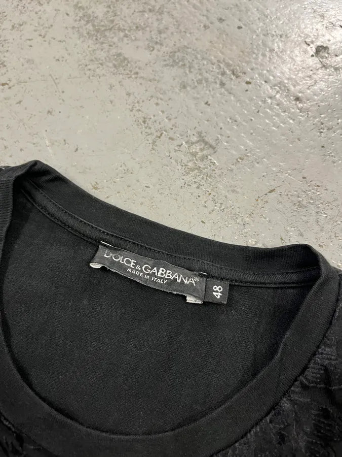 2010s Dolce & Gabbana Floral Velvet Black T-Shirt QaDGYfs 7