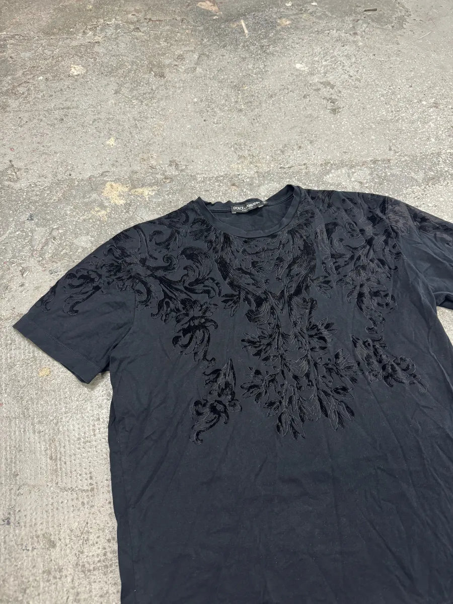 2010s Dolce & Gabbana Floral Velvet Tee-Shirt (S/M) 3