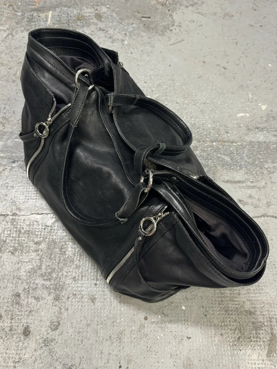 2010s Dolce & Gabbana Gaia Black Multi Zips Handle Leather Bag VERZtbe 1