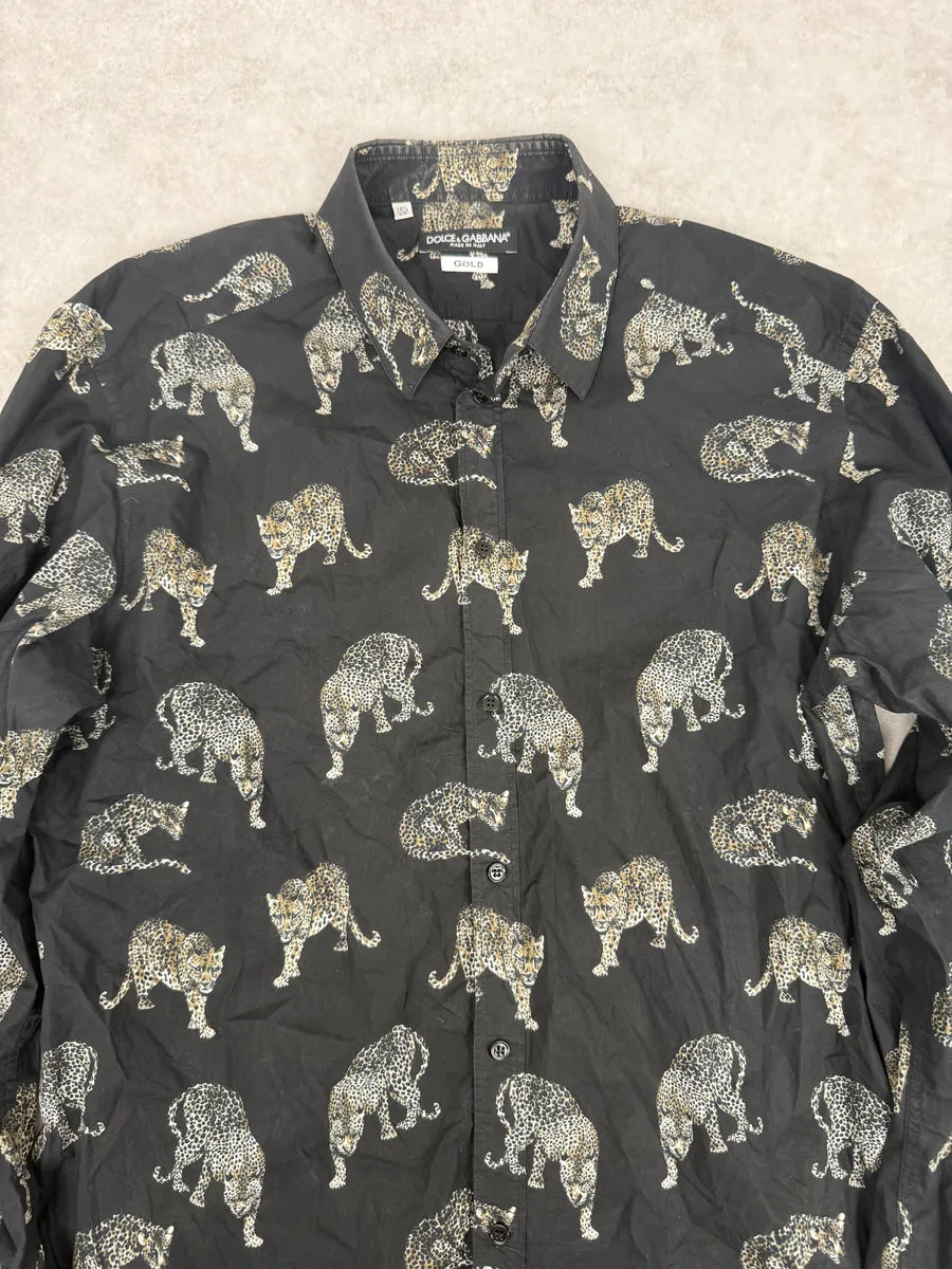 2010s Dolce & Gabbana Gold Mafia Leopard Black Shirt WEgLQXH 5