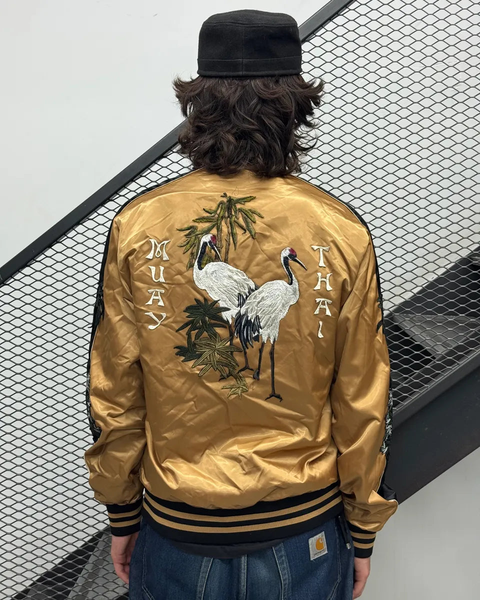 2010s Dolce & Gabbana Gold Nylon Embroidered Tiger Track Bomber Jacket vlRLnVm 2