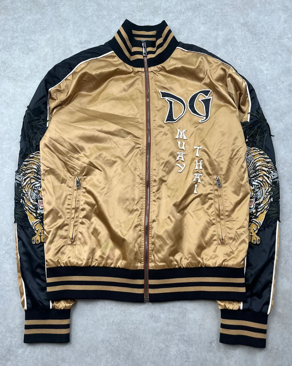 2010s Dolce & Gabbana Gold Nylon Embroidered Tiger Track Bomber Jacket vlRLnVm 3