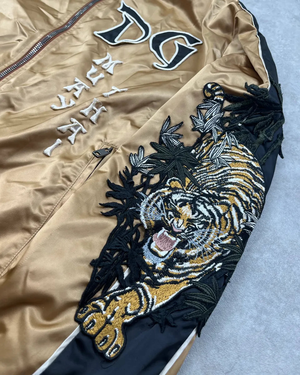 2010s Dolce & Gabbana Gold Nylon Embroidered Tiger Track Bomber Jacket vlRLnVm 4