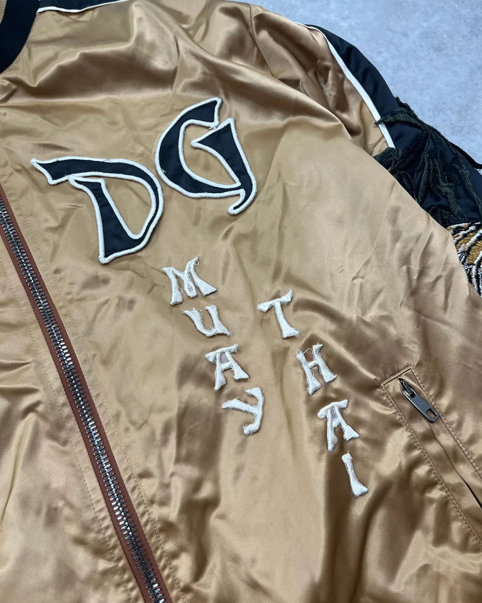 2010s Dolce & Gabbana Gold Nylon Embroidered Tiger Track Bomber Jacket vlRLnVm 5