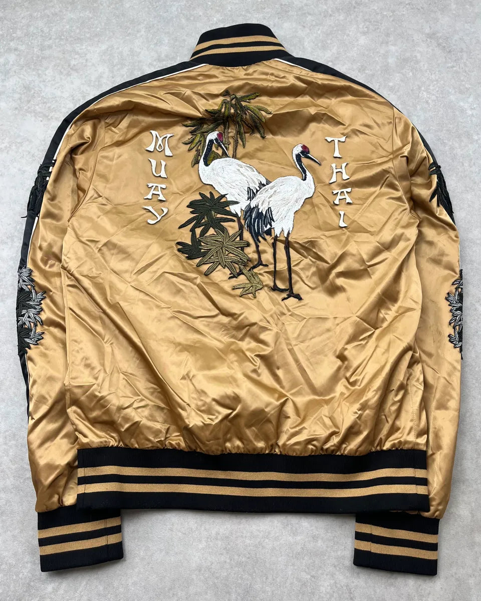 2010s Dolce & Gabbana Gold Nylon Embroidered Tiger Track Bomber Jacket vlRLnVm 6