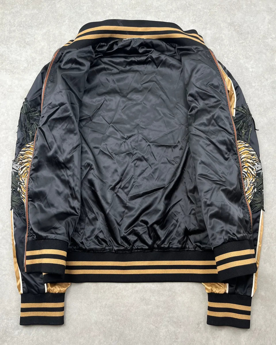 2010s Dolce & Gabbana Gold Nylon Embroidered Tiger Track Bomber Jacket vlRLnVm 8