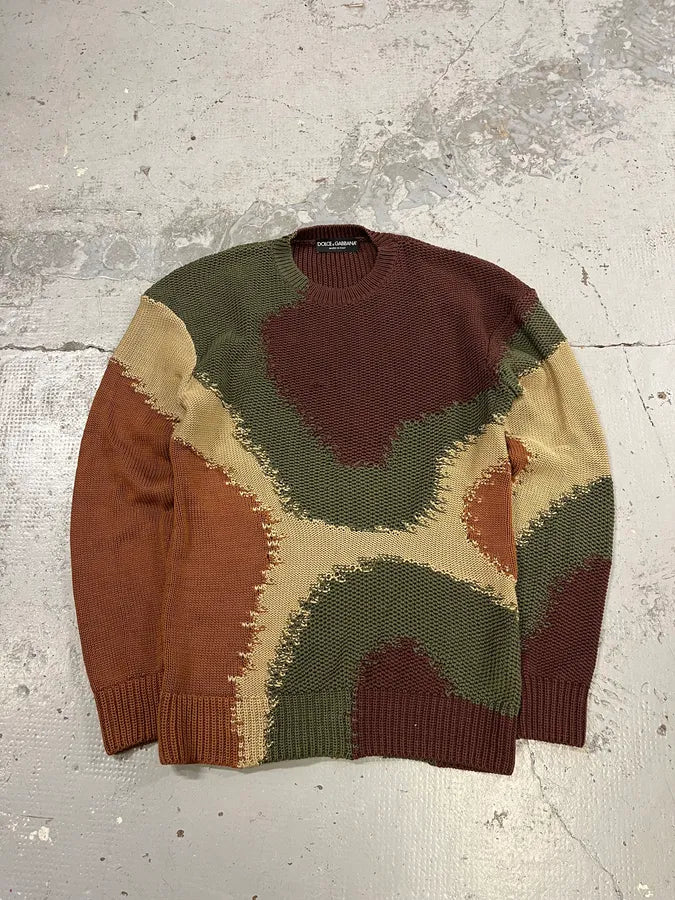 2010s Dolce & Gabbana Green & Brown Abstract Knit Sweater dRZDxMg 0