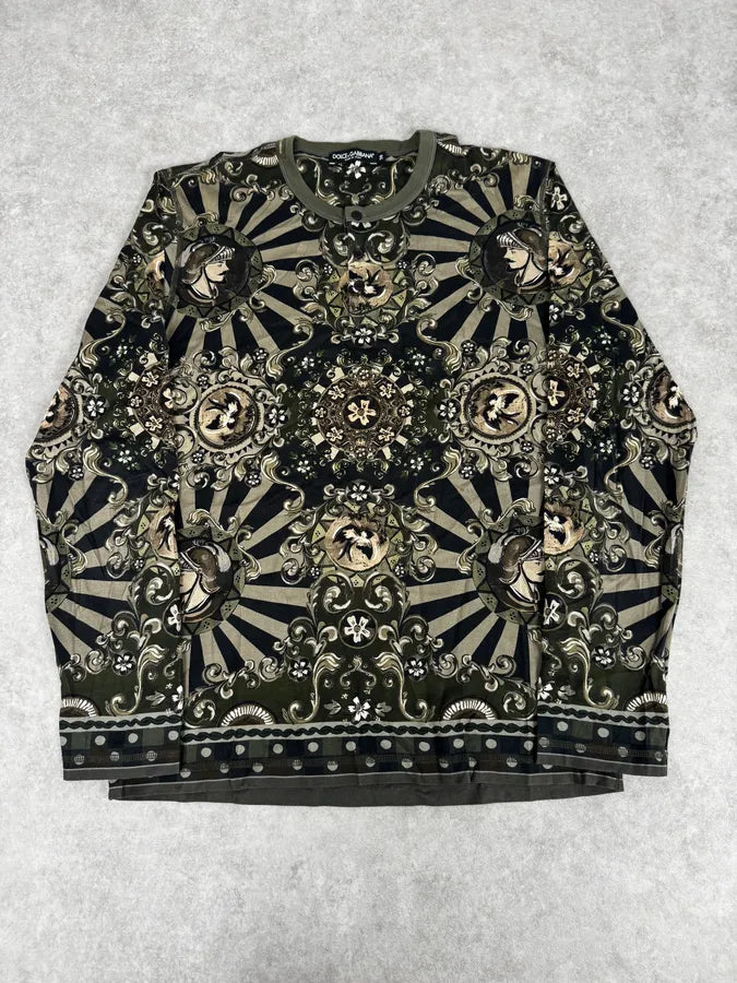 2010s Dolce & Gabbana Green Fantasy World Henley Longsleeve UMOLNFa 0