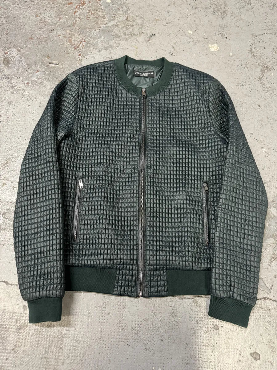 2010s Dolce & Gabbana Green Quilted Full Zip Bomber Jacket gyczRNp 0
