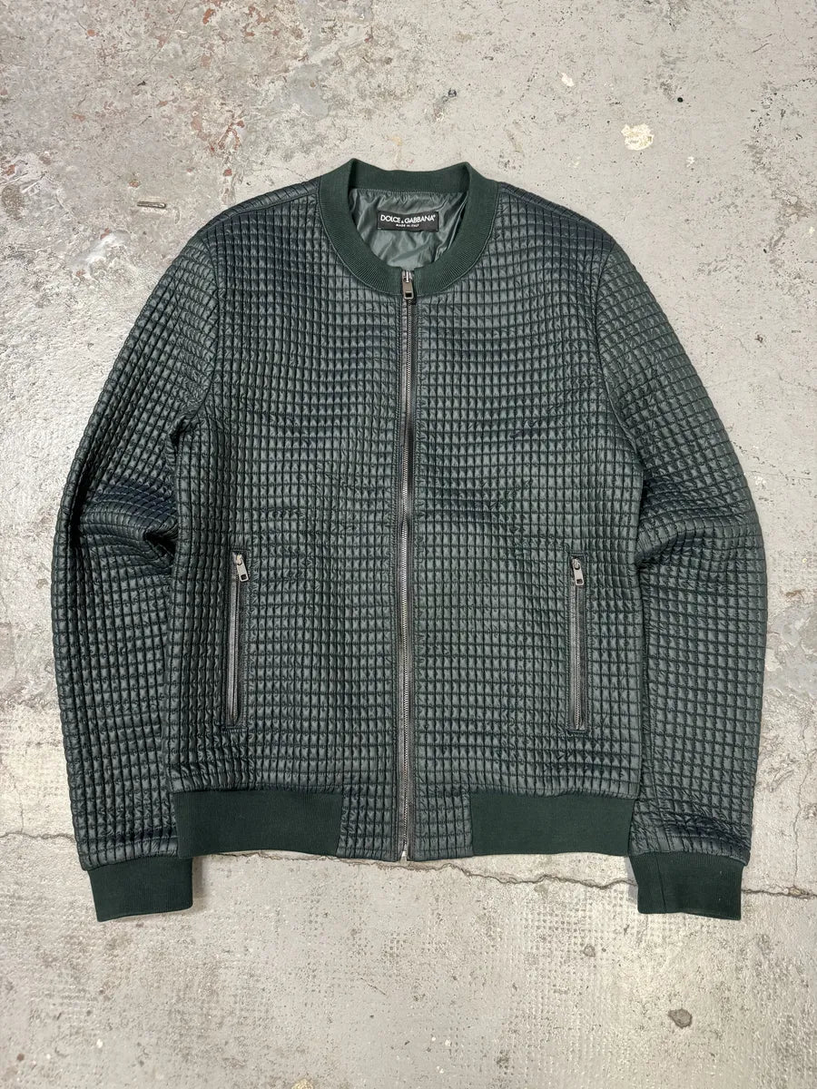 2010s Dolce & Gabbana Green Quilted Full Zip Bomber Jacket gyczRNp 4