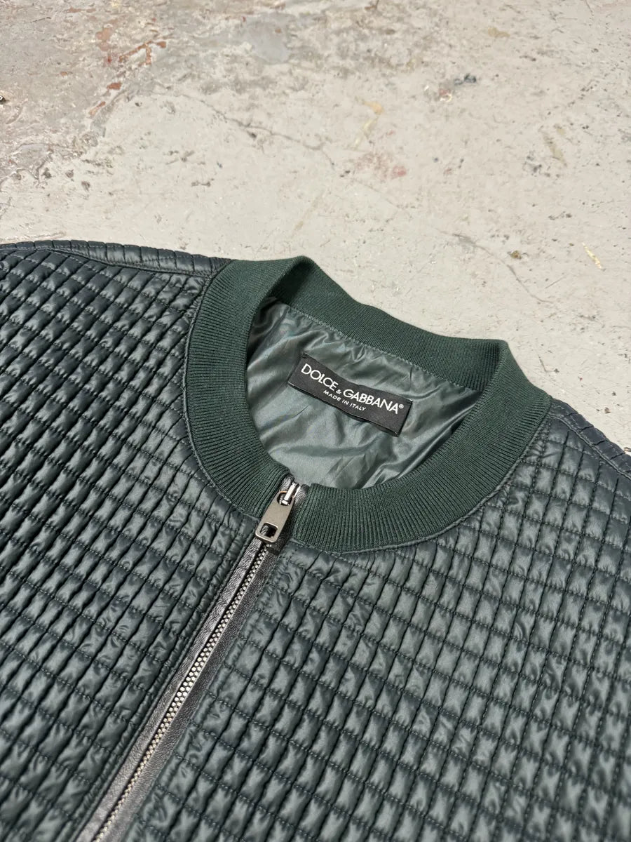 2010s Dolce & Gabbana Green Quilted Full Zip Bomber Jacket gyczRNp 5