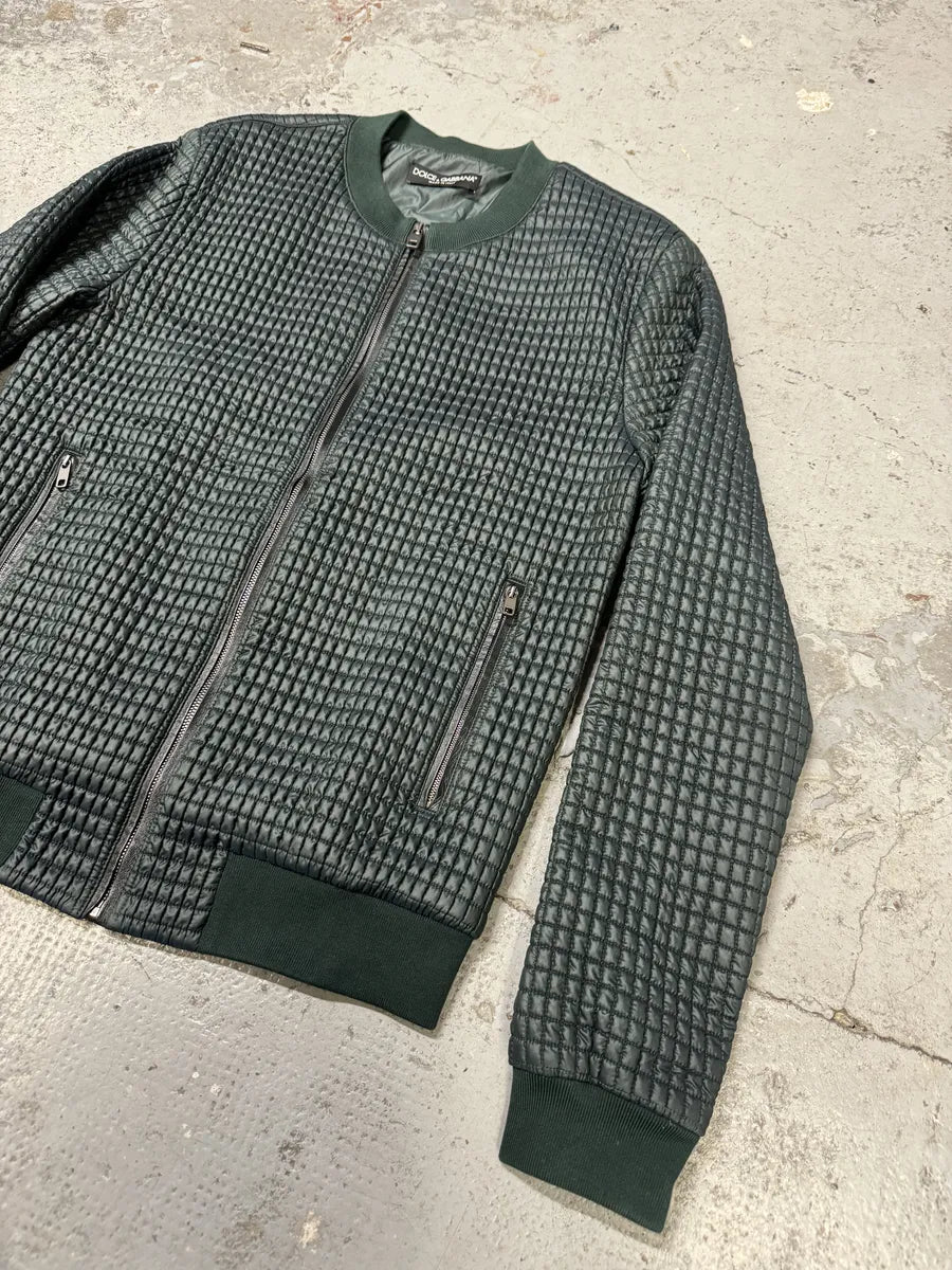 2010s Dolce & Gabbana Green Quilted Full Zip Bomber Jacket gyczRNp 6