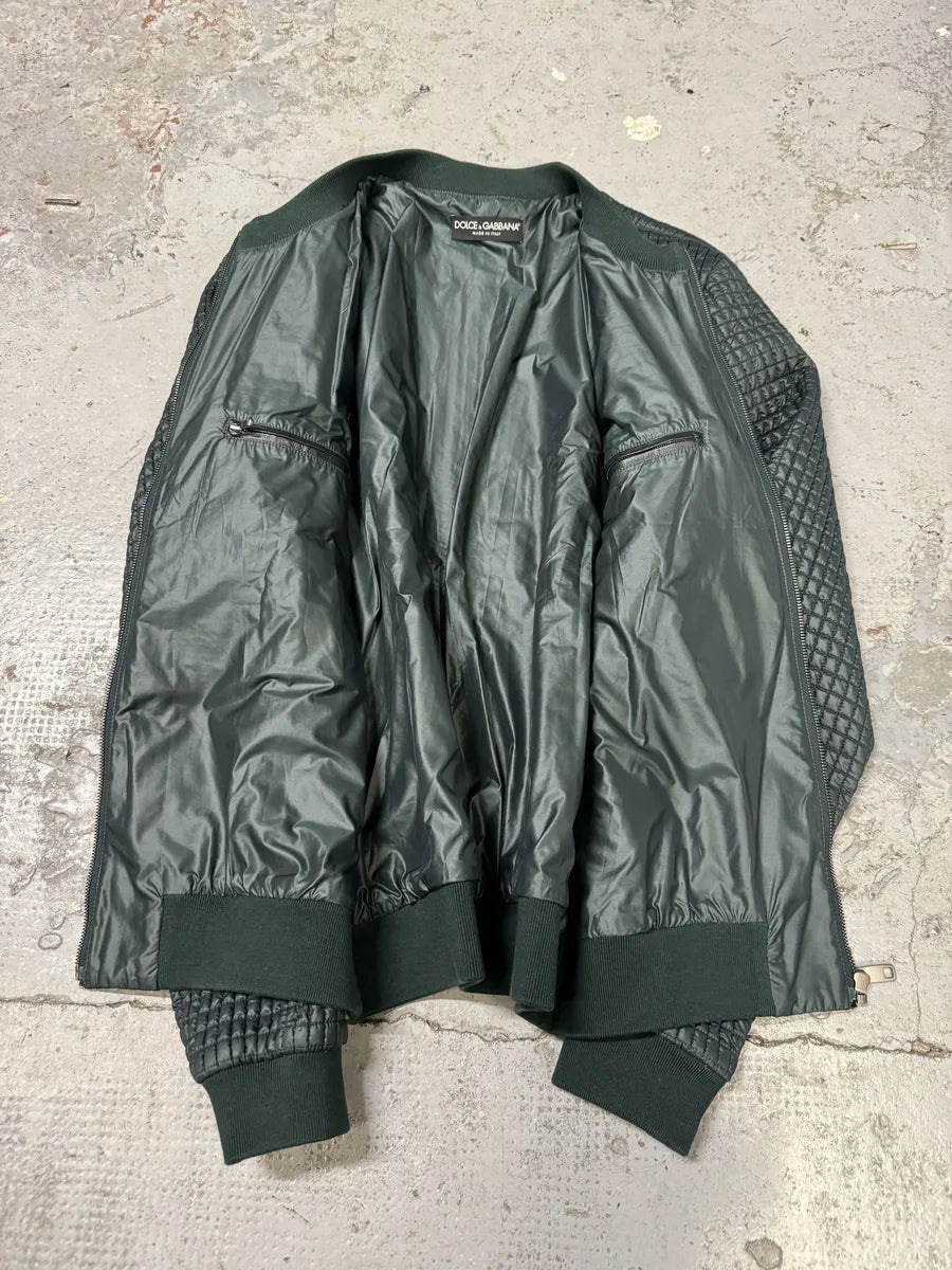 2010s Dolce & Gabbana Green Quilted Full Zip Bomber Jacket gyczRNp 7