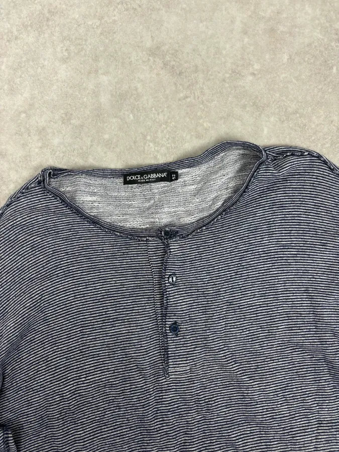 2010s Dolce & Gabbana Grey Striped Henley Longsleeves EWJushb 3